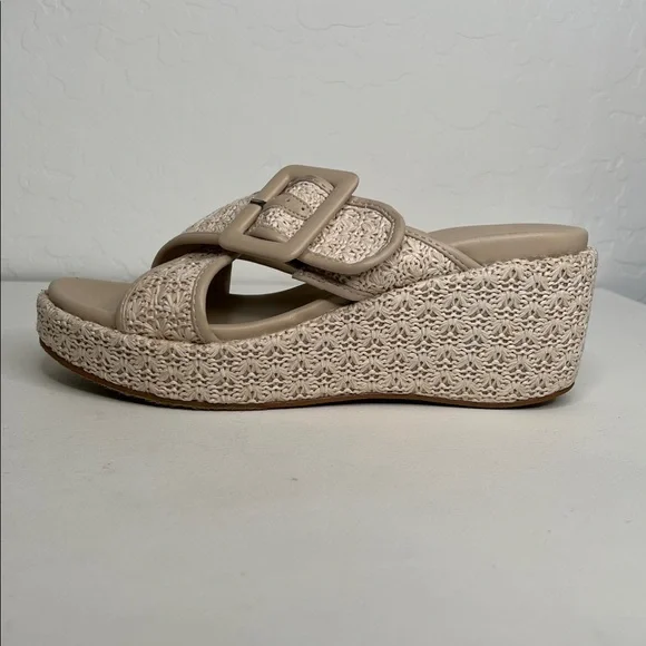 Seychelles Calli buckle crisscross woven cream platform sandals size 9.5 - Picture 6 of 13